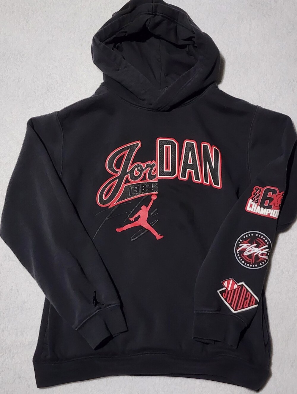 Jordan Black Hoodie Embroidered with Red Logo Graphics Size-Youth XL